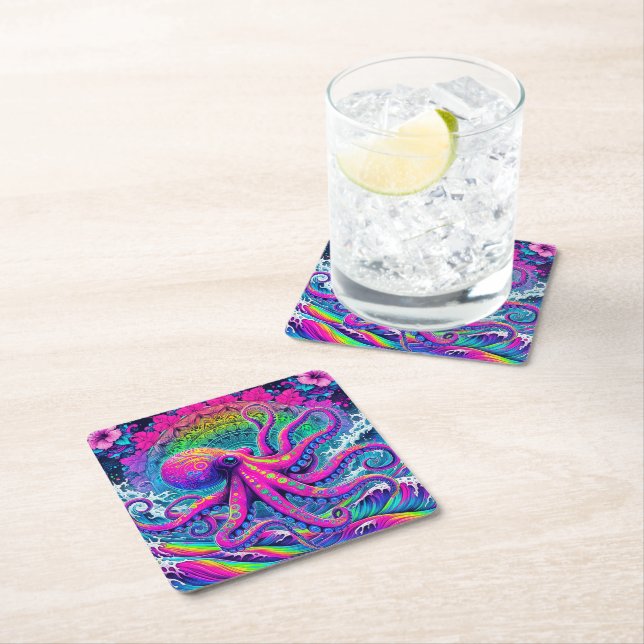 Octopus Square Paper Coaster (Insitu)