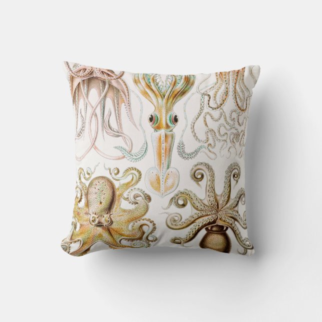 Octopus Squid, Gamochonia by Ernst Haeckel Cushion (Front)