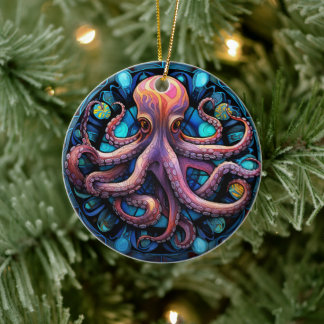 Octopus Stained Glass Ceramic Tree Decoration