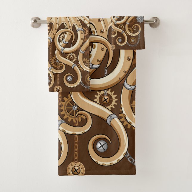 Octopus Steampunk Retro Mechanical Fantasy Bath Towel Set (Insitu)