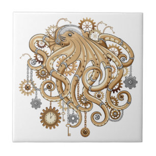 Octopus Steampunk Retro Mechanical Fantasy Ceramic Tile