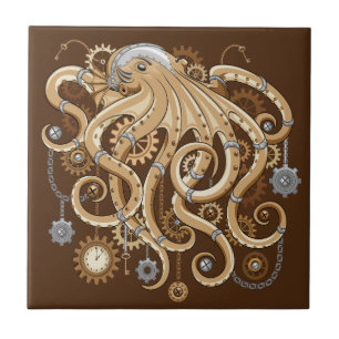 Octopus Steampunk Retro Mechanical Fantasy Ceramic Tile