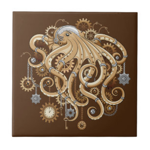 Octopus Steampunk Retro Mechanical Fantasy Ceramic Tile