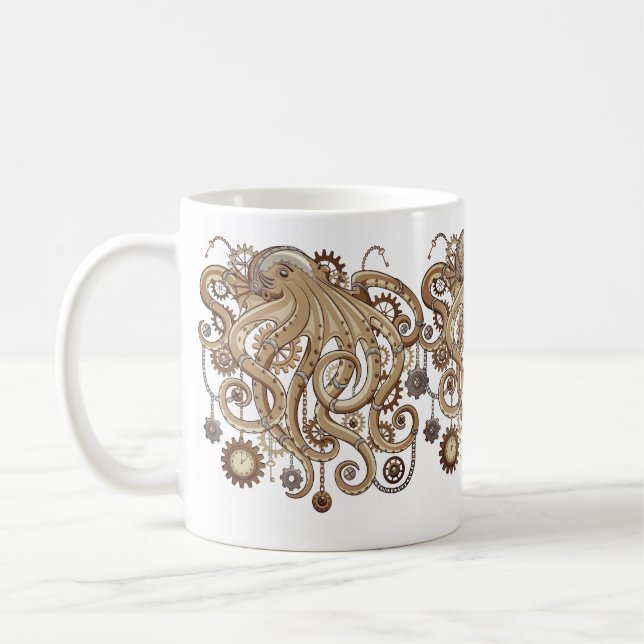 Octopus Steampunk Retro Mechanical Fantasy Coffee Mug (Left)