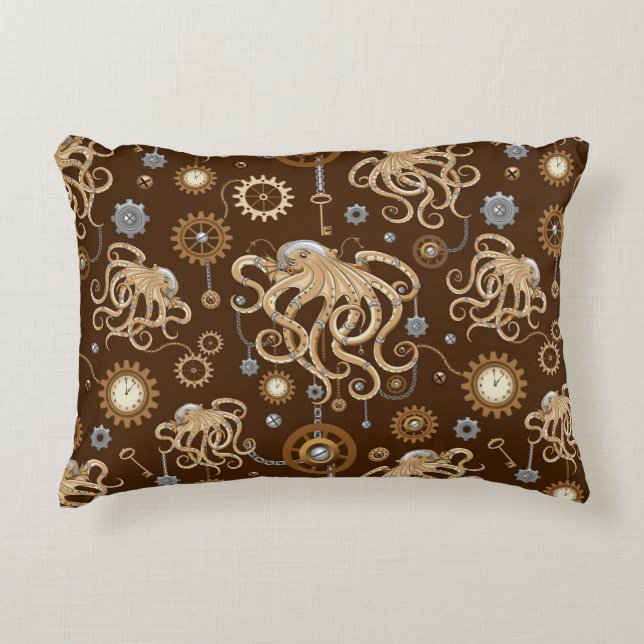 Octopus Steampunk Retro Mechanical Fantasy Decorative Cushion (Front)