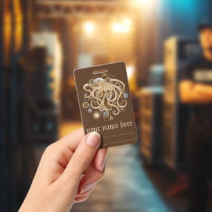 Octopus Steampunk Retro Mechanical Fantasy ID Badge