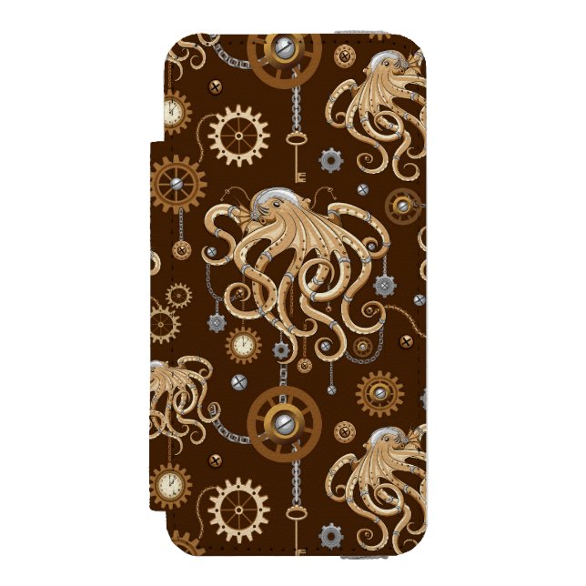 Octopus Steampunk Retro Mechanical Fantasy Incipio iPhone Wallet Case (Folio Front)