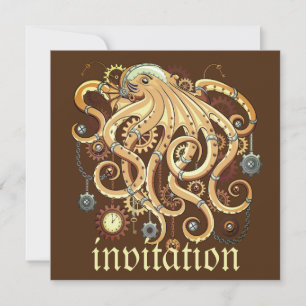 Octopus Steampunk Retro Mechanical Fantasy Invitation