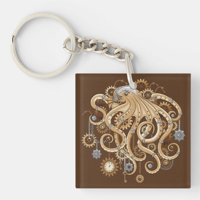 Octopus Steampunk Retro Mechanical Fantasy Key Ring (Front)