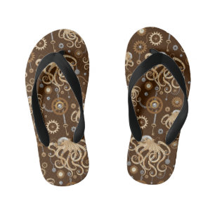 Octopus Steampunk Retro Mechanical Fantasy Kid's Thongs