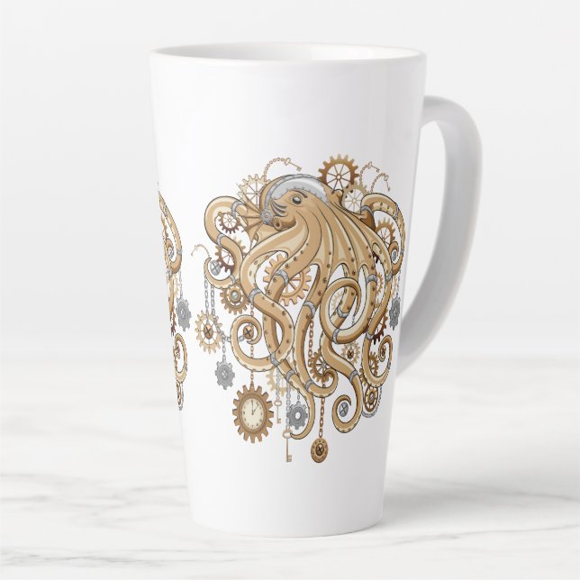Octopus Steampunk Retro Mechanical Fantasy Latte Mug (Right Angle)