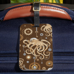 Octopus Steampunk Retro Mechanical Fantasy Luggage Tag