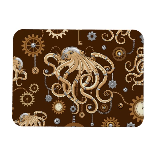 Octopus Steampunk Retro Mechanical Fantasy Magnet (Horizontal)