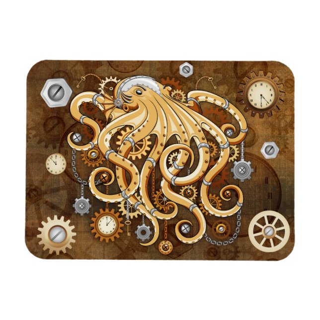 Octopus Steampunk Retro Mechanical Fantasy Magnet (Horizontal)