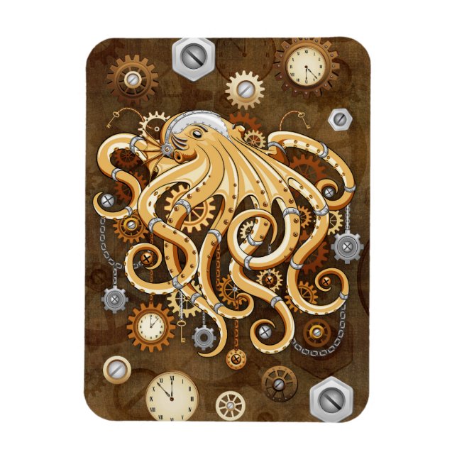 Octopus Steampunk Retro Mechanical Fantasy Magnet (Vertical)