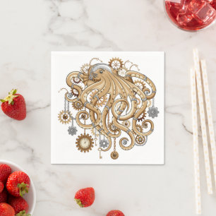 Octopus Steampunk Retro Mechanical Fantasy Napkin