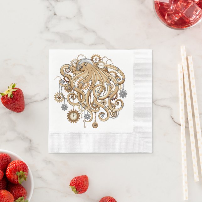 Octopus Steampunk Retro Mechanical Fantasy Napkin (Insitu)