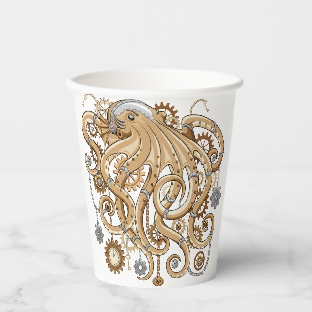 Octopus Steampunk Retro Mechanical Fantasy Paper Cups (Front)