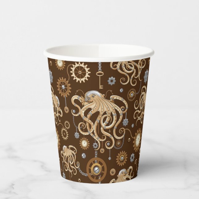 Octopus Steampunk Retro Mechanical Fantasy Paper Cups (Left)