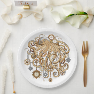 Octopus Steampunk Retro Mechanical Fantasy Paper Plate