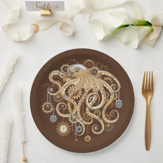 Octopus Steampunk Retro Mechanical Fantasy Paper Plate (Wedding)