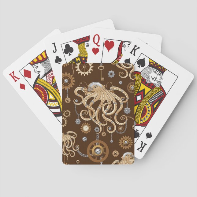 Octopus Steampunk Retro Mechanical Fantasy Playing Cards (Back)