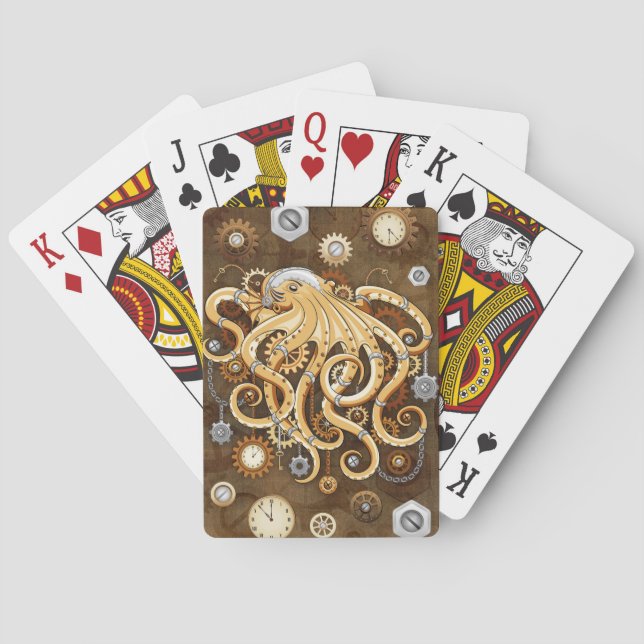 Octopus Steampunk Retro Mechanical Fantasy Playing Cards (Back)