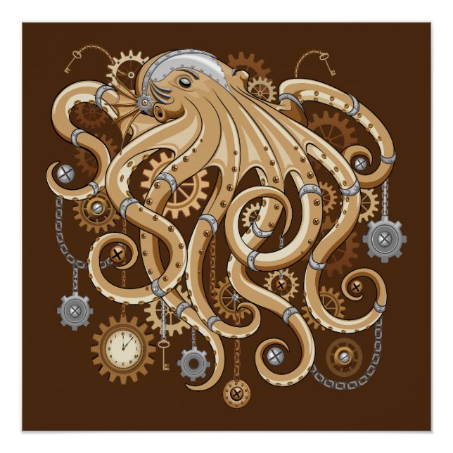 Octopus Steampunk Retro Mechanical Fantasy Poster (Front)
