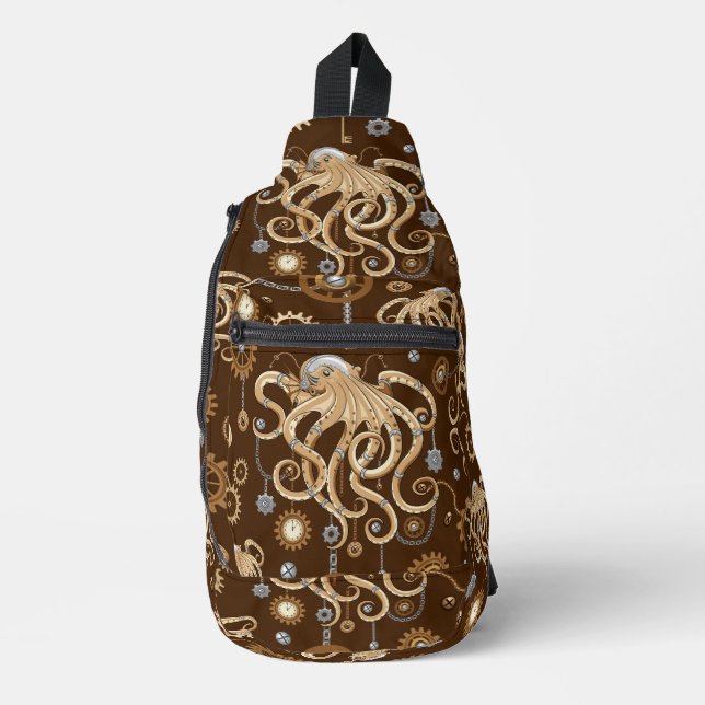 Octopus Steampunk Retro Mechanical Fantasy Sling Bag (Front)