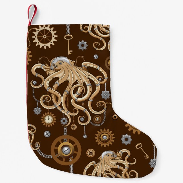 Octopus Steampunk Retro Mechanical Fantasy Small Christmas Stocking (Front)