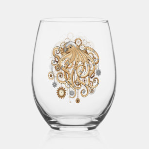 Octopus Steampunk Retro Mechanical Fantasy Stemless Wine Glass