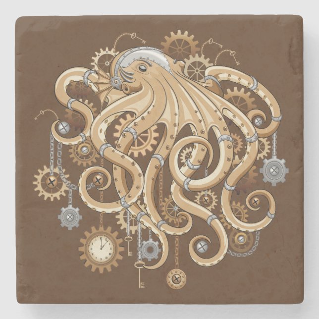 Octopus Steampunk Retro Mechanical Fantasy Stone Coaster (Front)