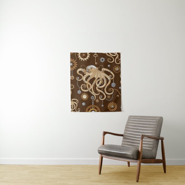 Octopus Steampunk Retro Mechanical Fantasy Tapestry (In Situ)