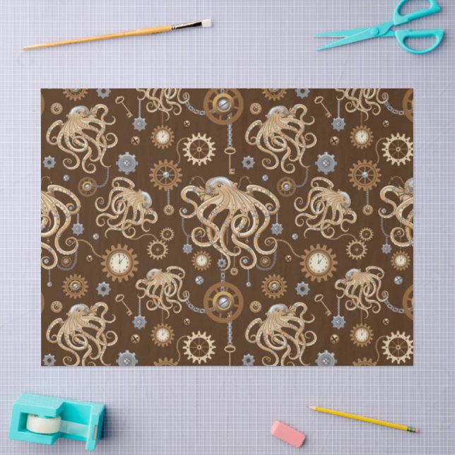 Octopus Steampunk Retro Mechanical Fantasy Tissue Paper (Craft)
