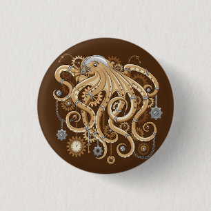 Octopus Steampunk Surreal Retro Style Machine 3 Cm Round Badge