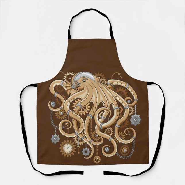 Octopus Steampunk Surreal Retro Style Machine  Apron (Front)