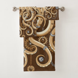 Octopus Steampunk Surreal Retro Style Machine Bath Towel Set