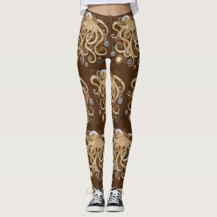 Octopus Steampunk Surreal Retro Style Machine   Leggings