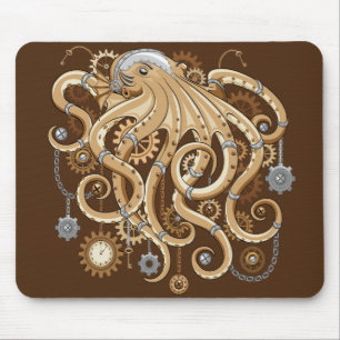 Octopus Steampunk Surreal Retro Style Machine Mouse Pad