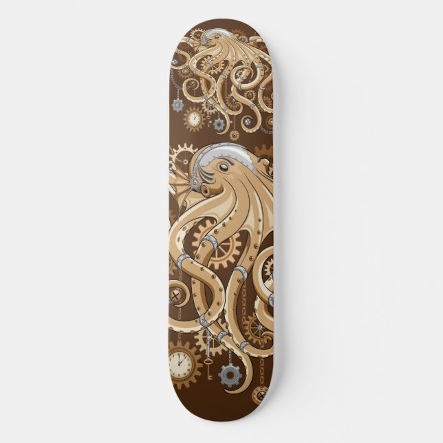Octopus Steampunk Surreal Retro Style Machine  Skateboard (Front)