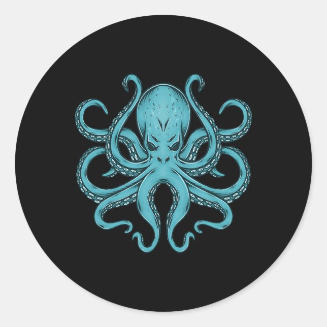 Octopus Stuff Kraken Ocean Blue Octopus Classic Round Sticker (Front)
