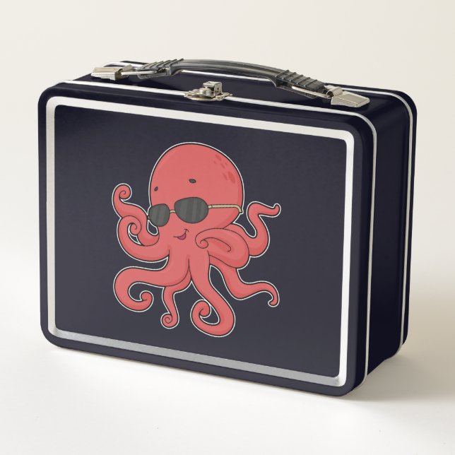 Octopus Sunglasses Metal Lunch Box (Front)