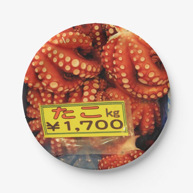 Octopus Tako たこ Tsukiji Fish Market, Tokyo, Japan Paper Plate (Front)