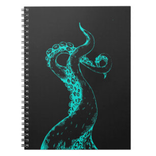 octopus tentacles aqua on black notebook