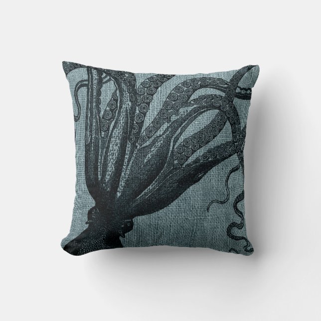 Octopus Tentacles Black Blue Grey Cushion (Front)