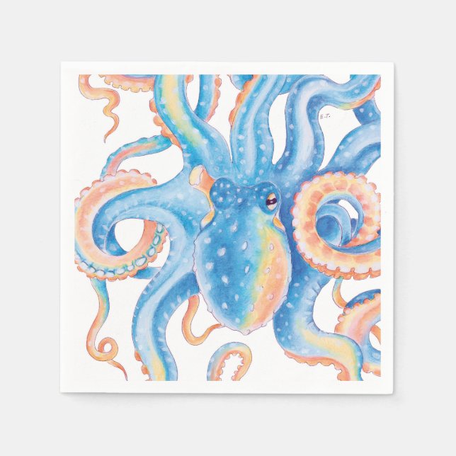Octopus Tentacles Blue Watercolor Art Napkin (Front)