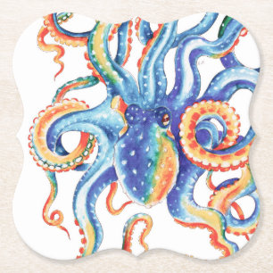 Octopus Tentacles Colourful Watercolor Art Paper Coaster