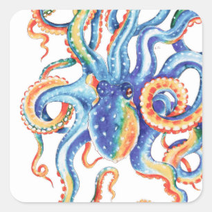 Octopus Tentacles Colourful Watercolor Art Square Sticker