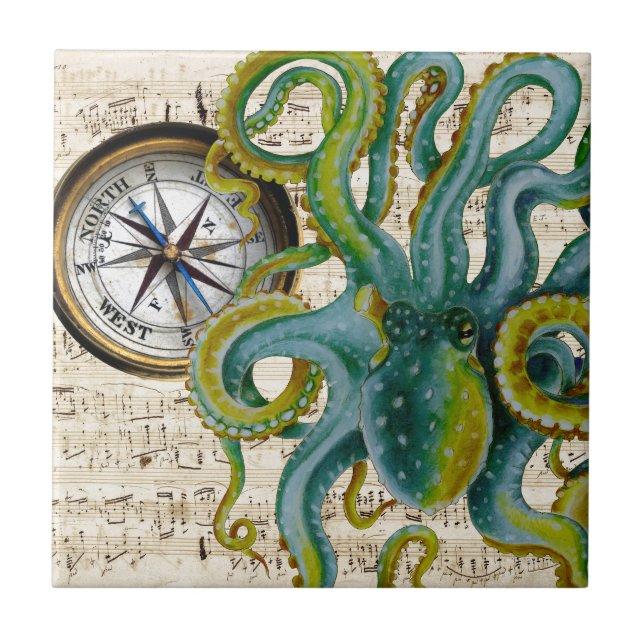 Octopus Tentacles Compass Music Ceramic Tile (Front)
