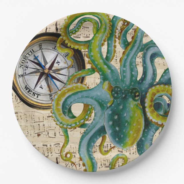 Octopus Tentacles Compass Music Paper Plate (Front)